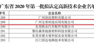 喜報！博宏子公司寶榮科技入選廣東省2020年第一批擬認定高新技術企業(yè)名單